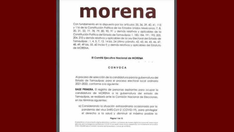 Adelanta MORENA convocatoria para la gubernatura de Tamaulipas