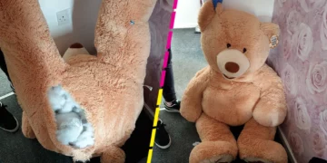 Ladron se oculta en un oso de peluche para huir de la policia