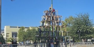 Empiezan a montar el pino navideño en la plaza del 15