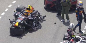 Checo Pérez destruye su monoplaza en la primera vuelta de Mónaco 