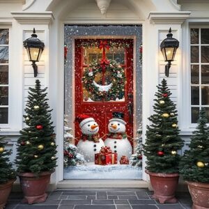 Muñecos de nieve puerta de navidad 